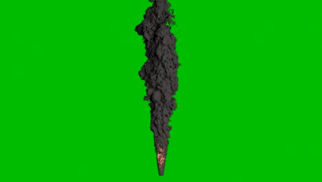 a powerful fire torch with black curling smoke. fire and smoke, as if a jet or rocket engine is burning fuel. vfx animation in front of green screen.