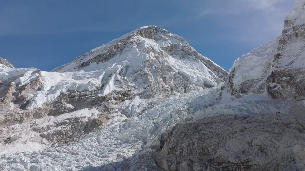 Aerial drone footage of Khumbu Glacier at Everest Base Camp, Nepal