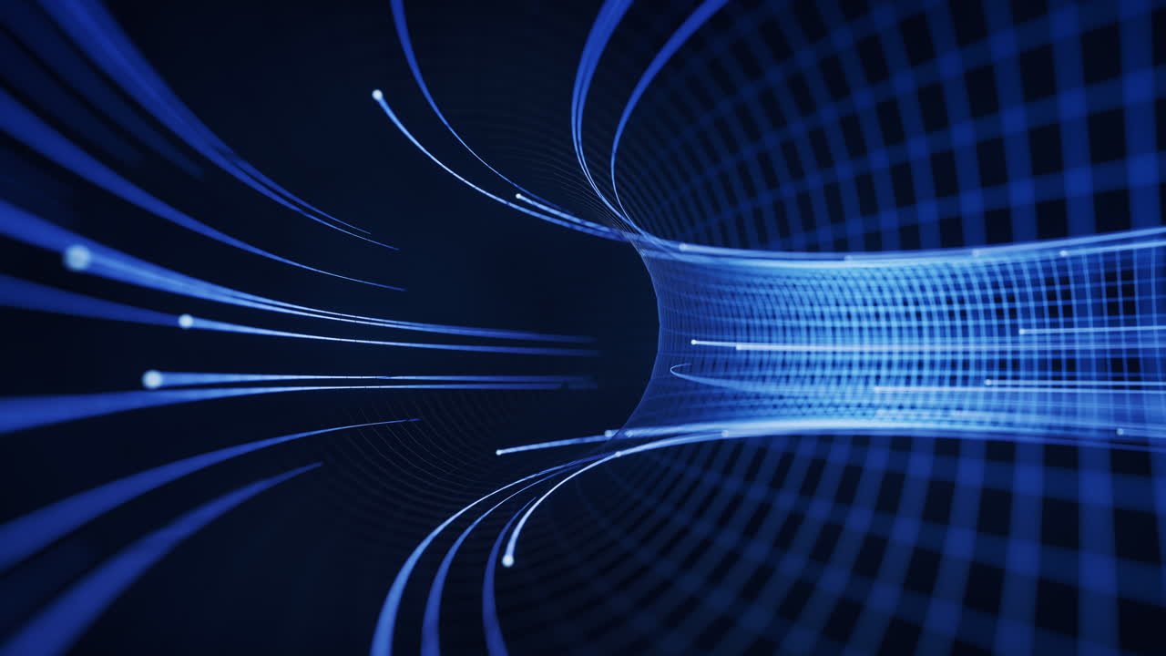 przepływające linie cyfrowe z cyberprzestrzenią w tle, rendering 3d.