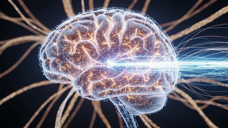 Explorando as Complexidades da Inteligência Humana: Uma Visualização da Atividade Neural do Cérebro e Conexões Dinâmicas em um Cenário Digital.