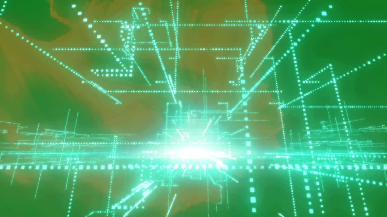 Animación de red de conexiones sobre fondo verde.