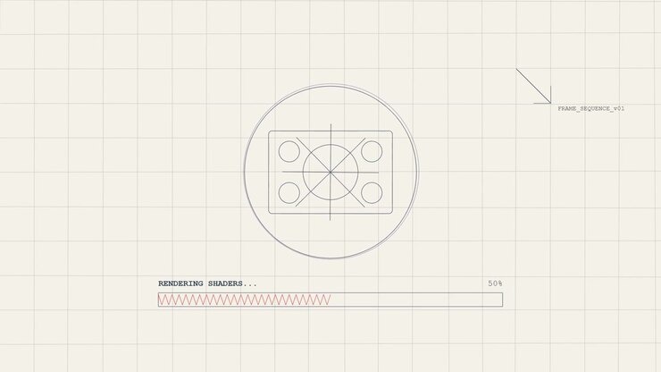 Digital Progress Bar Loading Animation with Technical Sketching Interface