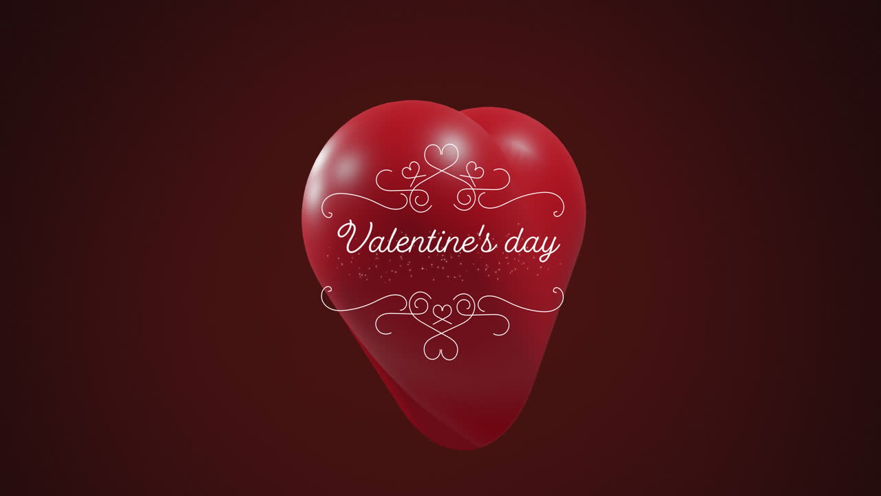 Animazione di testo di San Valentino su cuore rosso su sfondo nero