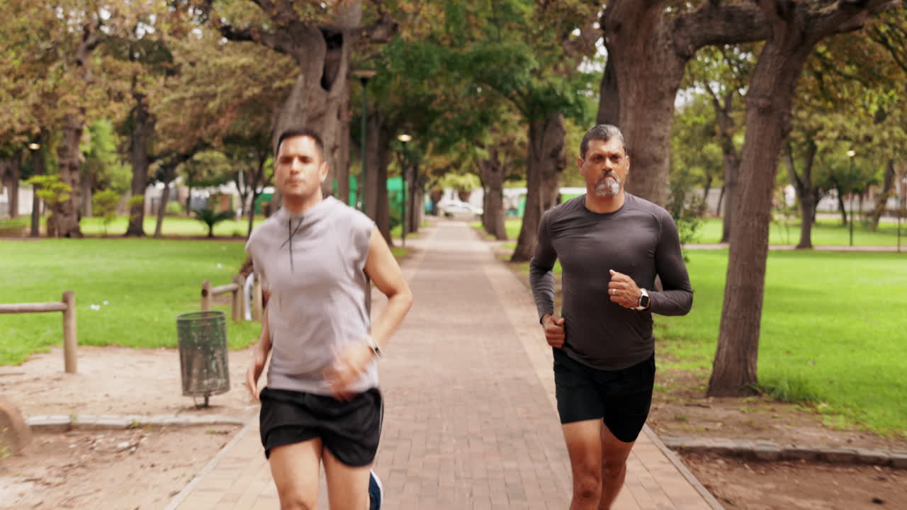 entrenador personal, fitness y hombre corriendo al aire libre