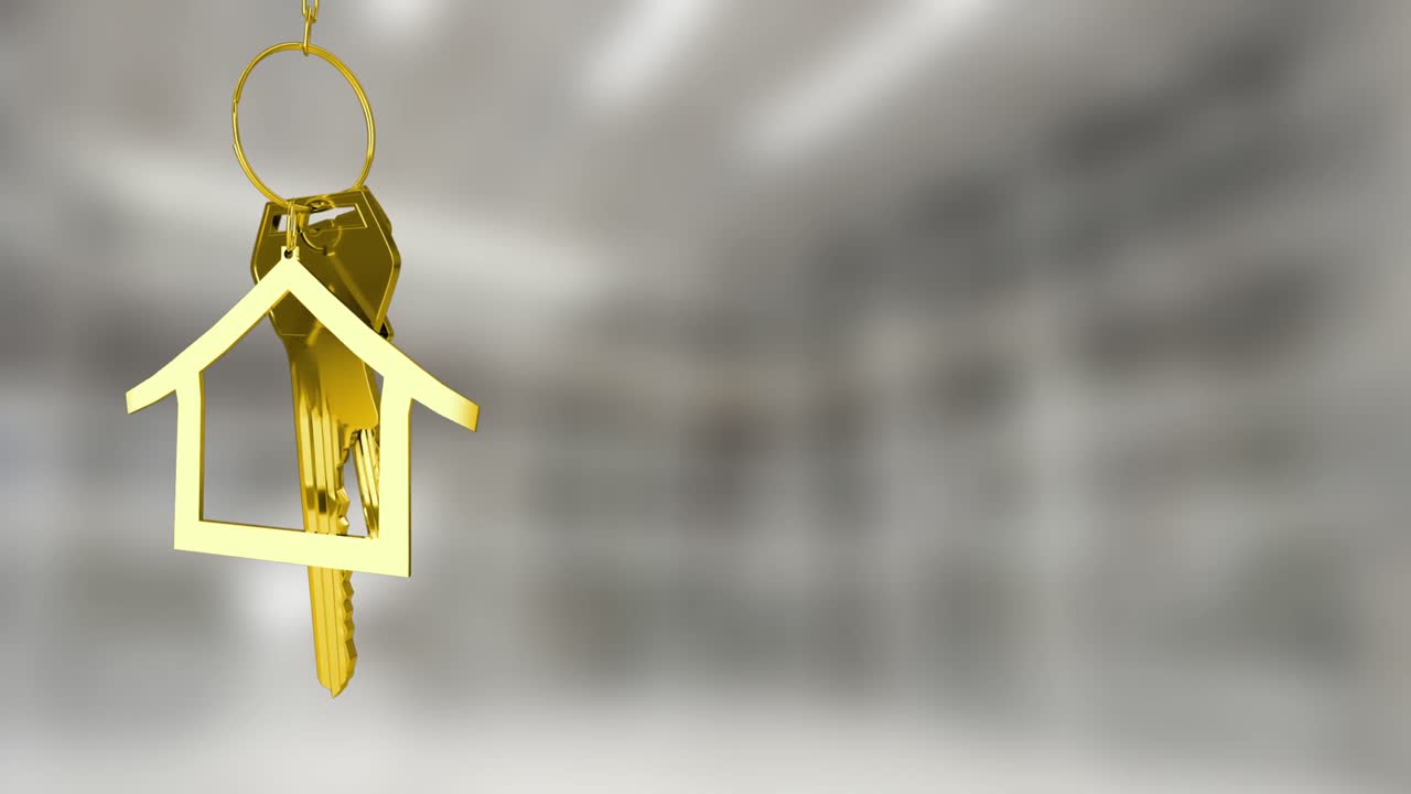 animación de llaves con el llavero de la casa sobre un fondo borroso