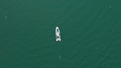 Aerial-topview:-Science-boat-in-the-Mediterranean-Sea,-Sète,-France