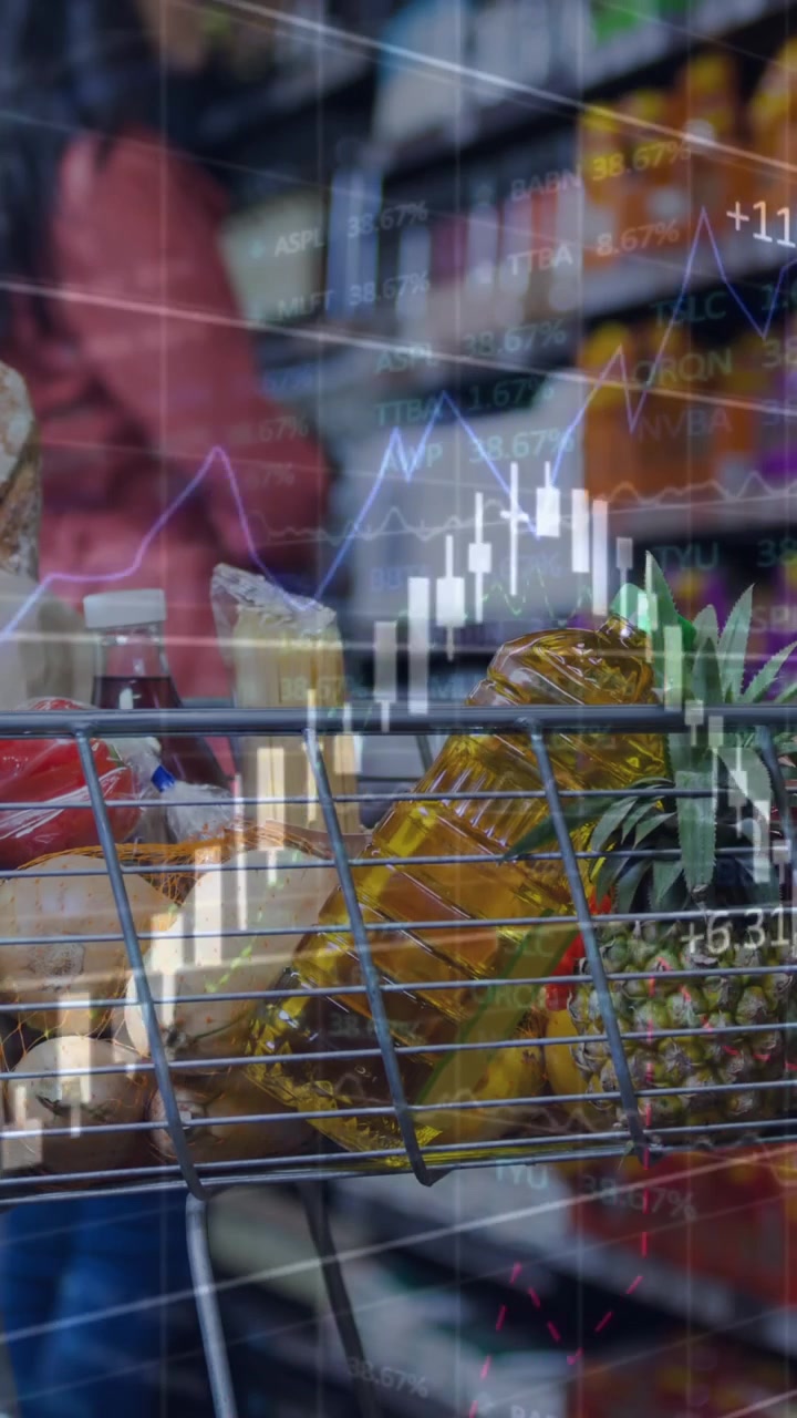 Animazione di statistiche ed elaborazione di dati finanziari su carrello della spesa
