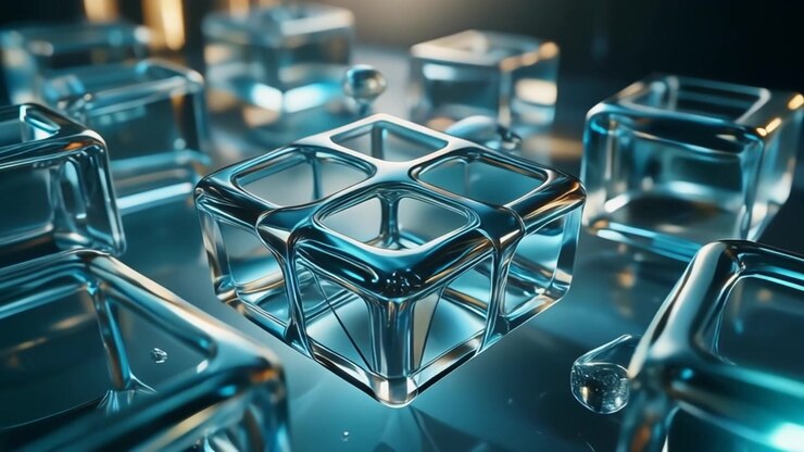 Abstract 3D Animation of Floating Metallic and Glass Cubes