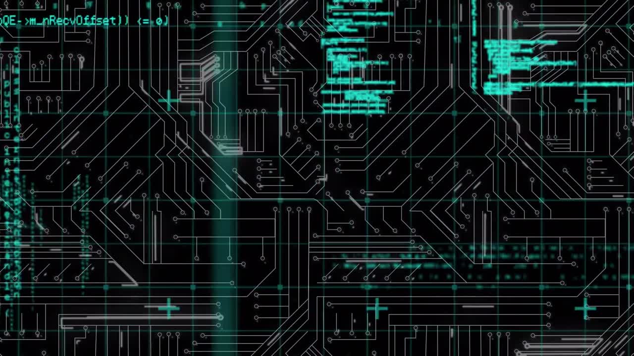 animación digital del procesamiento de datos contra las conexiones de microprocesador sobre fondo negro