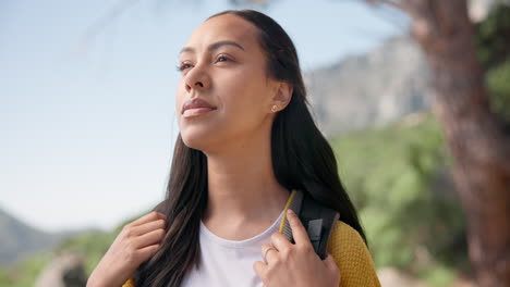 hiking, breathing and woman on mountain