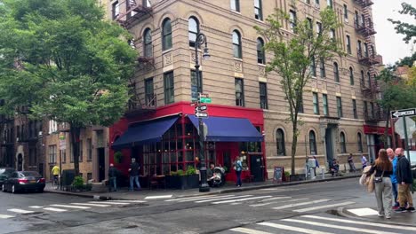 iconic apartment building from popular television sitcom friends, exterior view from greenwich village in manhattan