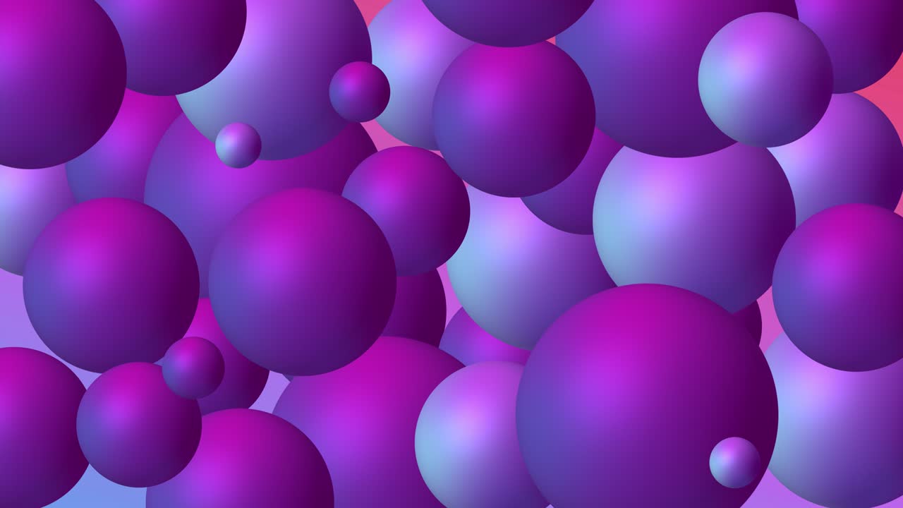 Animated abstract background with moving spheres. Dynamic wallpaper with balls, molecules or particles.  Ad banner or presentation template. modern design pink and purple colors. Looped animation
