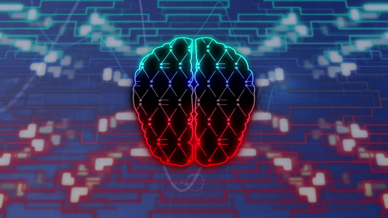 Animation of data processing over network of connections with human brain