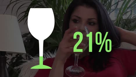 Wine-glass-shape-and-percentage-filling-in-colour-and-woman-drinking-wine