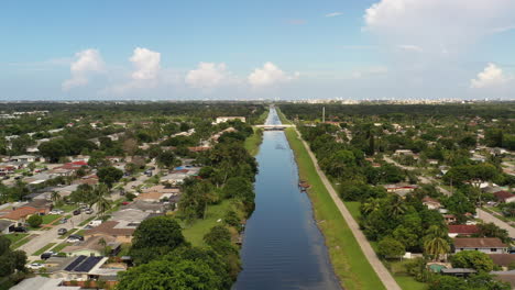 an aerial view of a long canal on a beautiful day