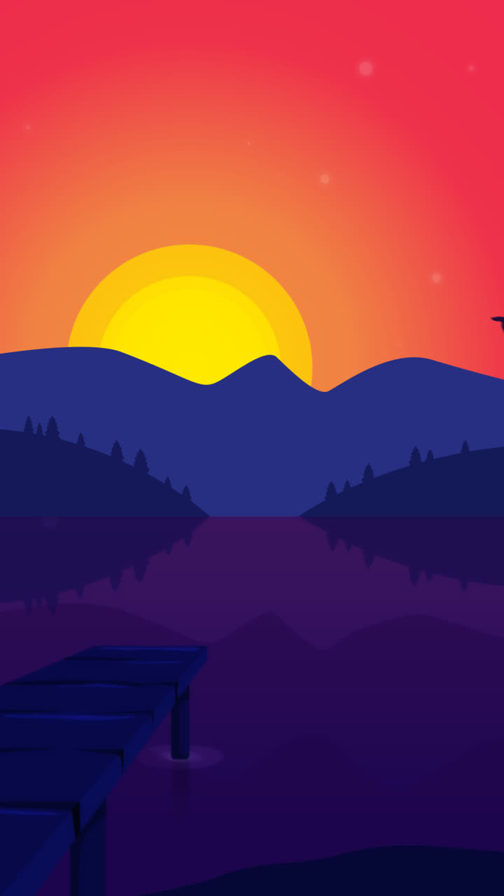 An animation of a Landscape background with lake at sunset