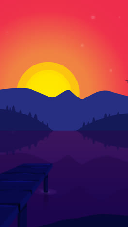 An-animation-of-a-Landscape-background-with-lake-at-sunset