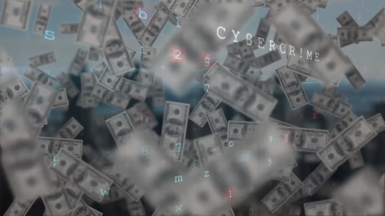 은행권 위에 움직이는 데이터 처리의 애니메이션