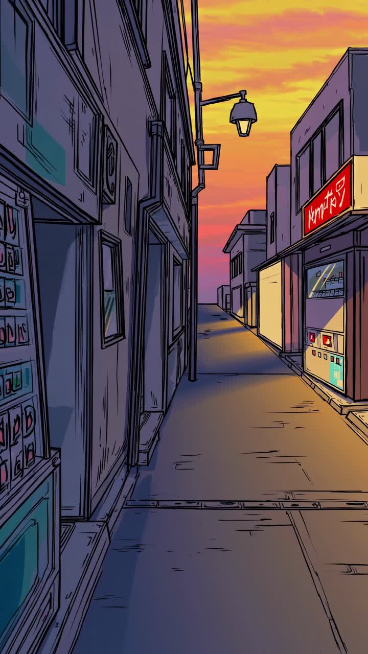Vicolo urbano vuoto al tramonto