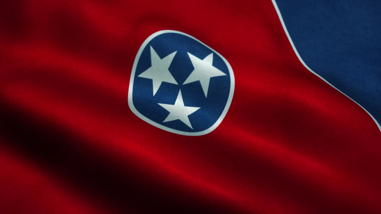 la bandera estatal de tennessee ondeando en el viento. la bandera nacional de tennessee. el signo del estado de tennessee animación de bucle sin costuras. 4k