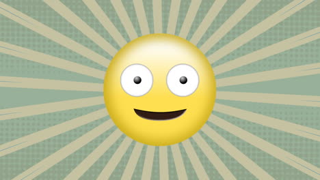 animación de cara guiñando el ojo con emoji de lengua contra fondos radiales azules con espacio de copia