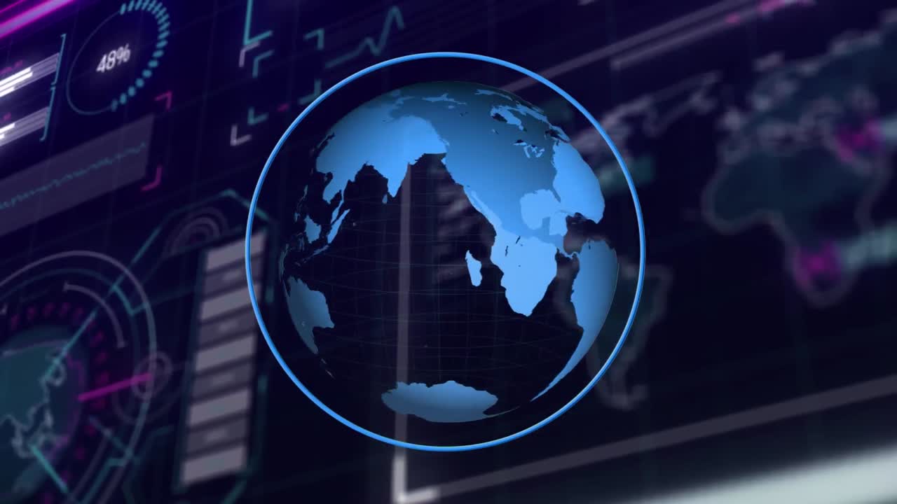 Animation of globe and data processing on interface