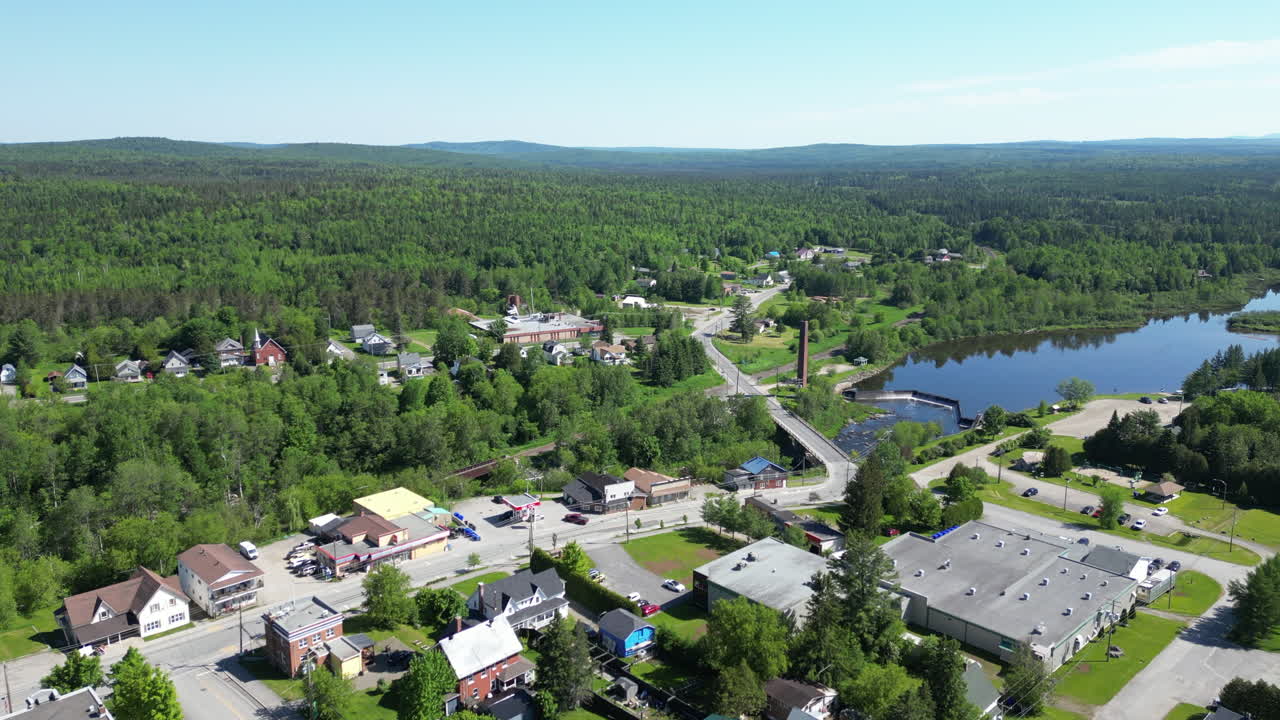 Aerial View of a Quaint Small Town in Quebec, Canada