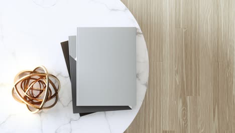 blank cover book or magazine on empty white marble table.