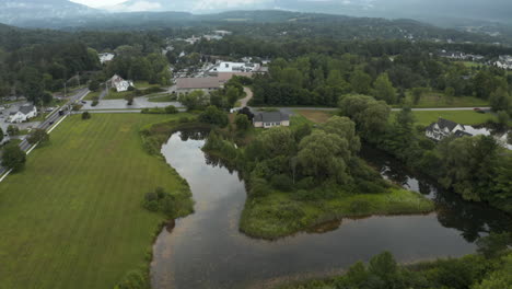 aerial pan up reveal footage over manchester, vermont, usa