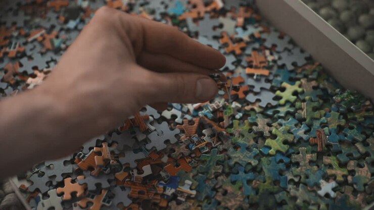 Mano che cerca il pezzo mancante di un puzzle