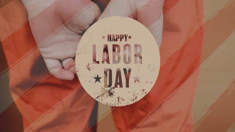 animation of labor day text over american flag