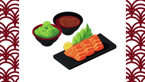 salmon sashimi with wasabi and soy sauce