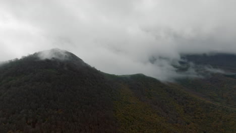 foggy mountain landscape: aerial view of hills and forest