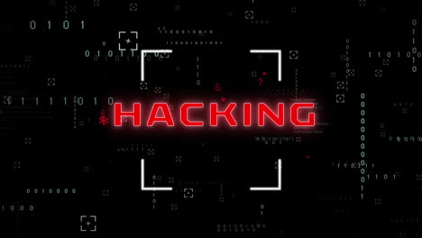 animation of hacking text data processing over black background