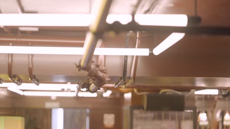 industrial ceiling with pipes and lights