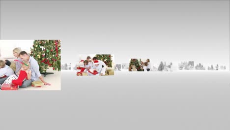Animation-of-various-families-celebrating-christmas