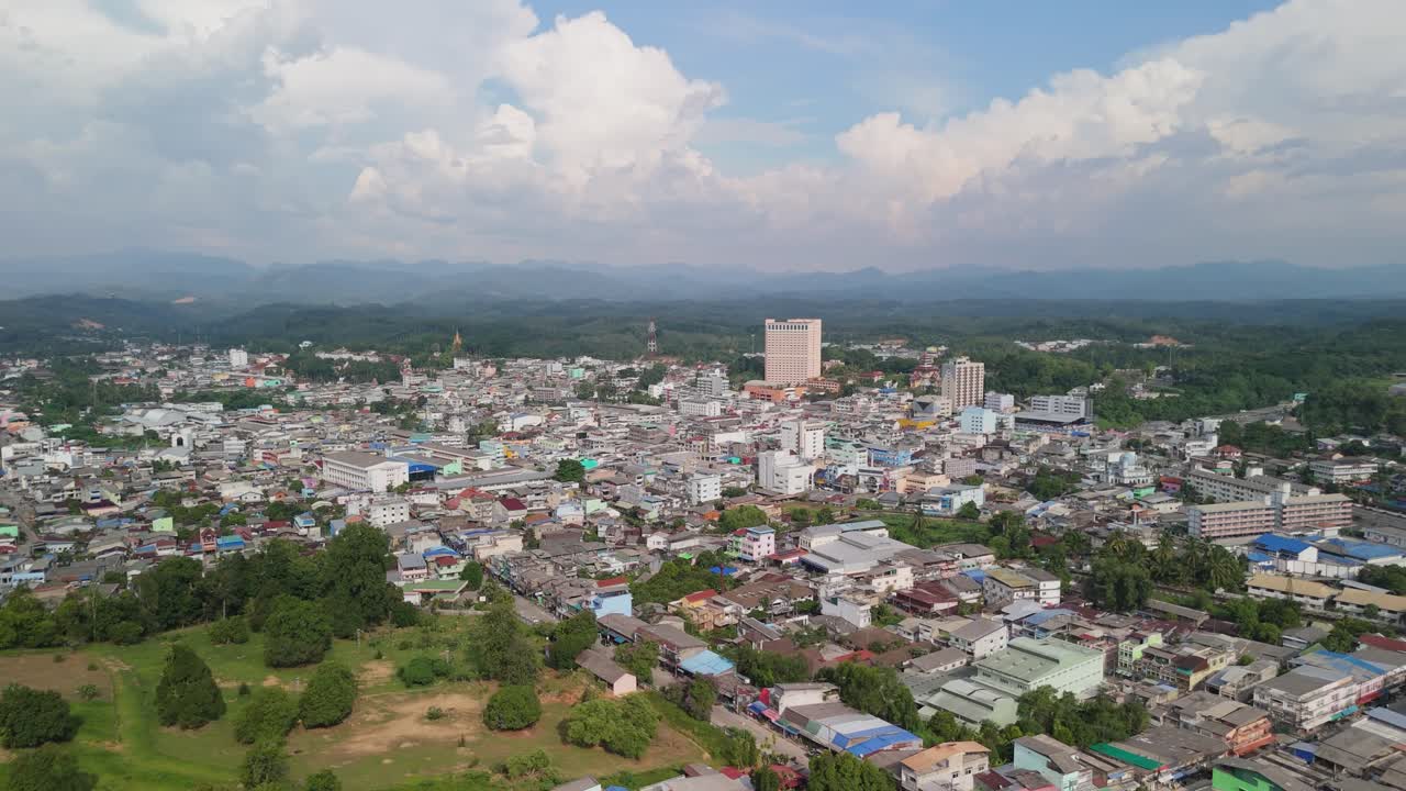 Betong Town City in southern Thailand near the Malaysian Border surrounded by Mountains, Betong District Yala Province, Beautiful Aerial Wide View