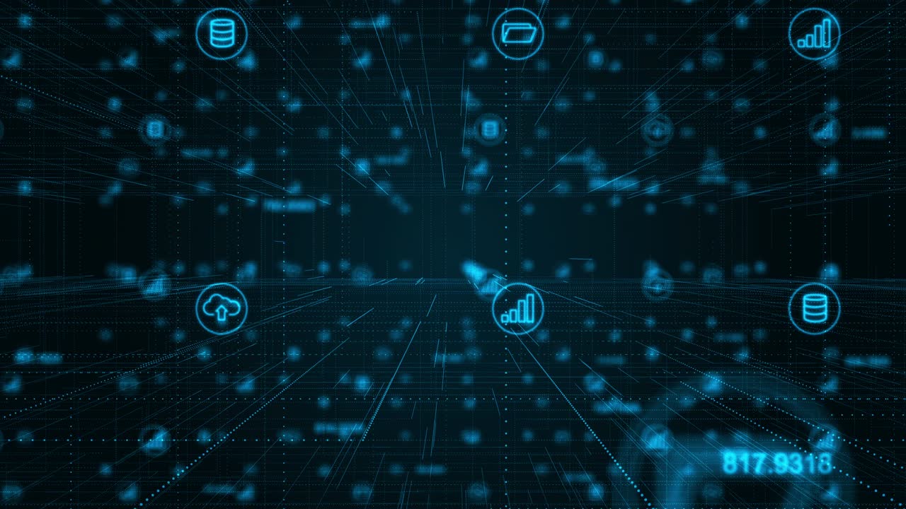 Motion graphic of Blue big data icon network connection abstract background concept seamless loop video