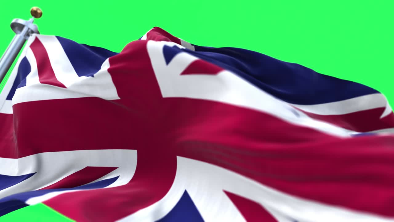바람에 날아다니는 영국 국기의 세부 사항