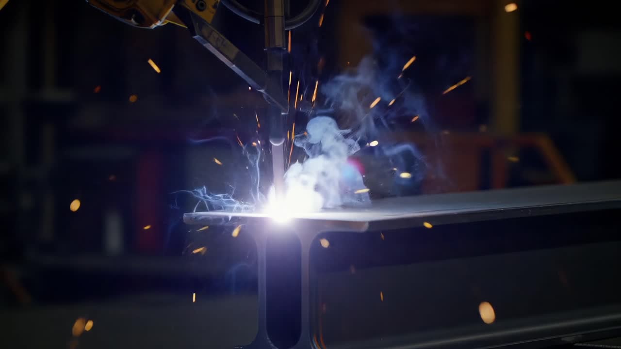 Captivating Close-Up of Robotic Welding Sparks: A Dynamic Display of Precision Engineering and Metal Fabrication Technology in Action