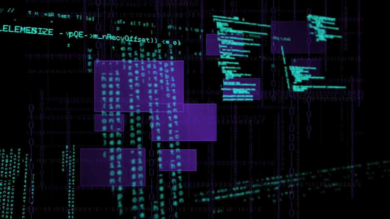 animación del procesamiento de datos y formas sobre fondo negro