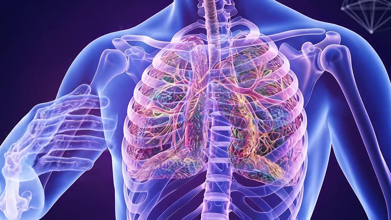 Modello di anatomia umana che mostra lo scheletro e il sistema respiratorio interno