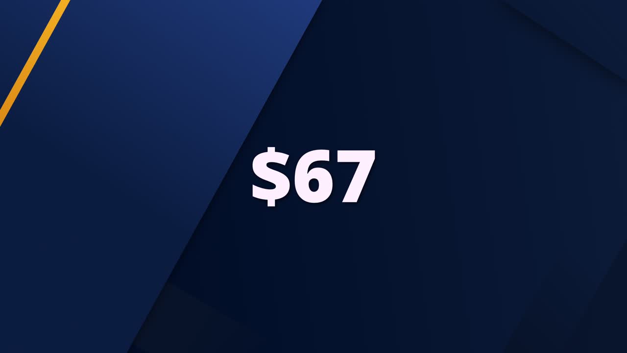 Minimal style price animation featuring $67. Perfect for digital marketing, online shopping clips, or promotional campaigns