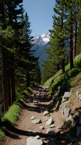 mountain hiking trail in alpine forest