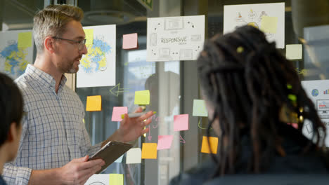 business people discussing over sticky notes in office 4k