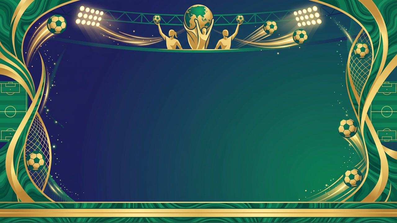 World Cup Background with Golden Football Trophy in Stadium 4K