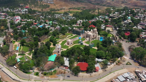 Fasil Ghebbi Fortress - Castle-like Fortress In The City Of Gondar In Ethiopia. - aerial shot