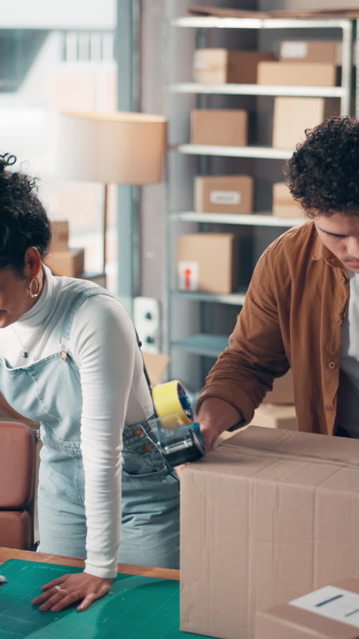 Young Entrepreneurs Packaging Orders in a Small Business Warehouse