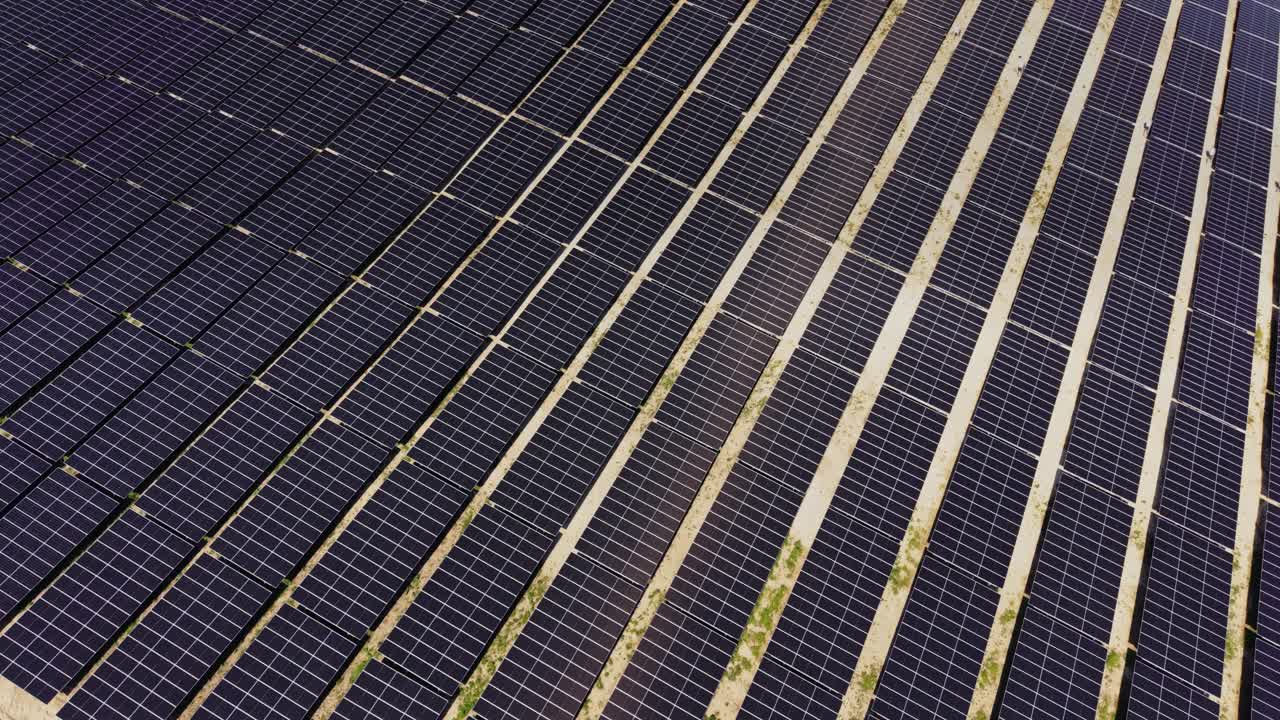 I pannelli solari ricoprono un grande campo in un progetto di energia rinnovabile