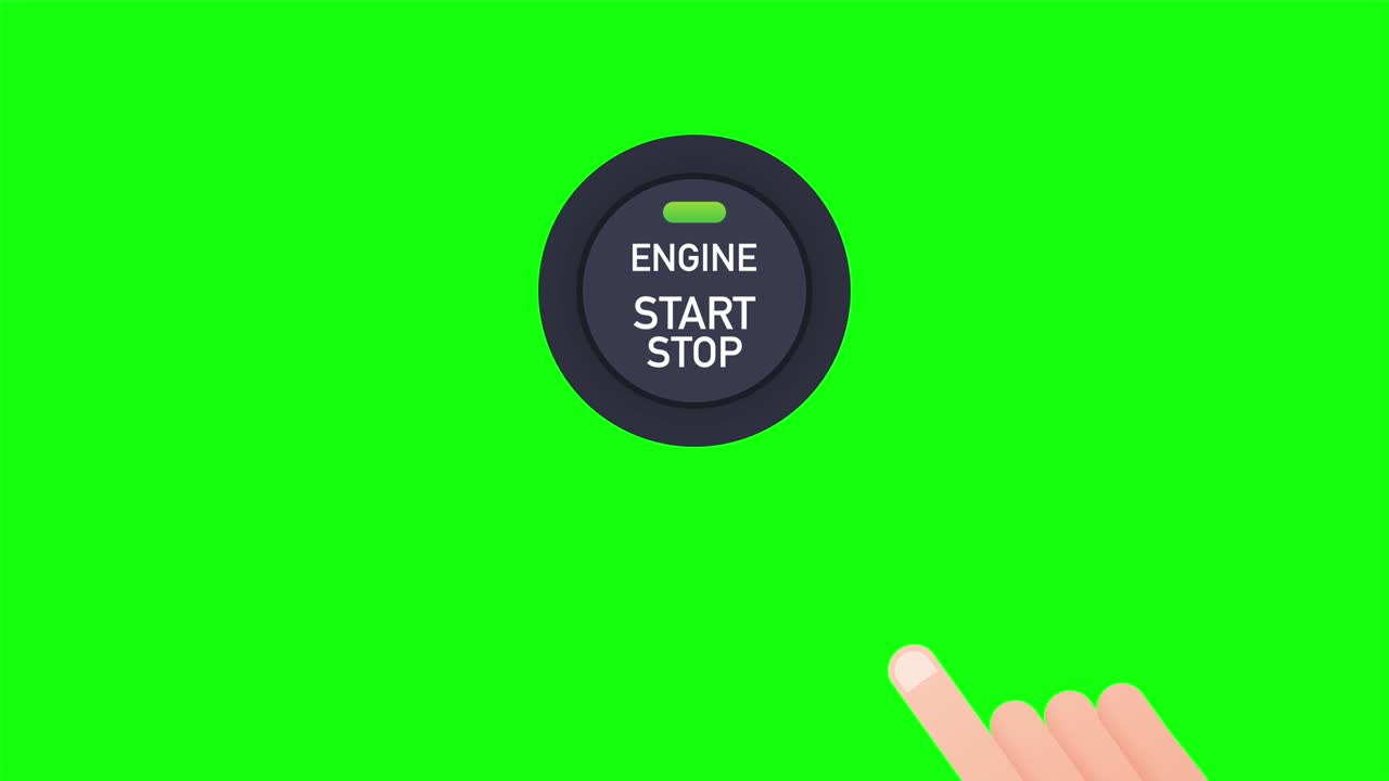 Engine starting and stopping system. Engine start. The person presses the finger on the start and stop button of car motor.